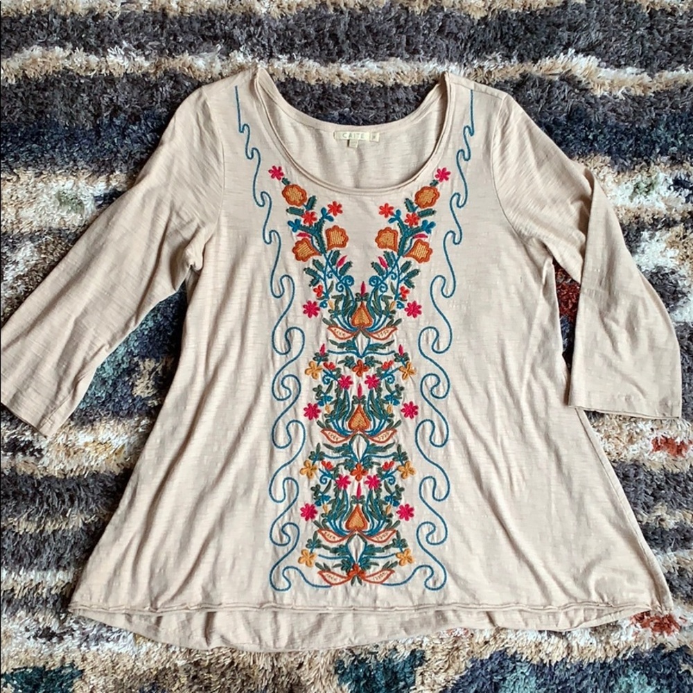 Caite Embroidered 3/4 Sleeve Top